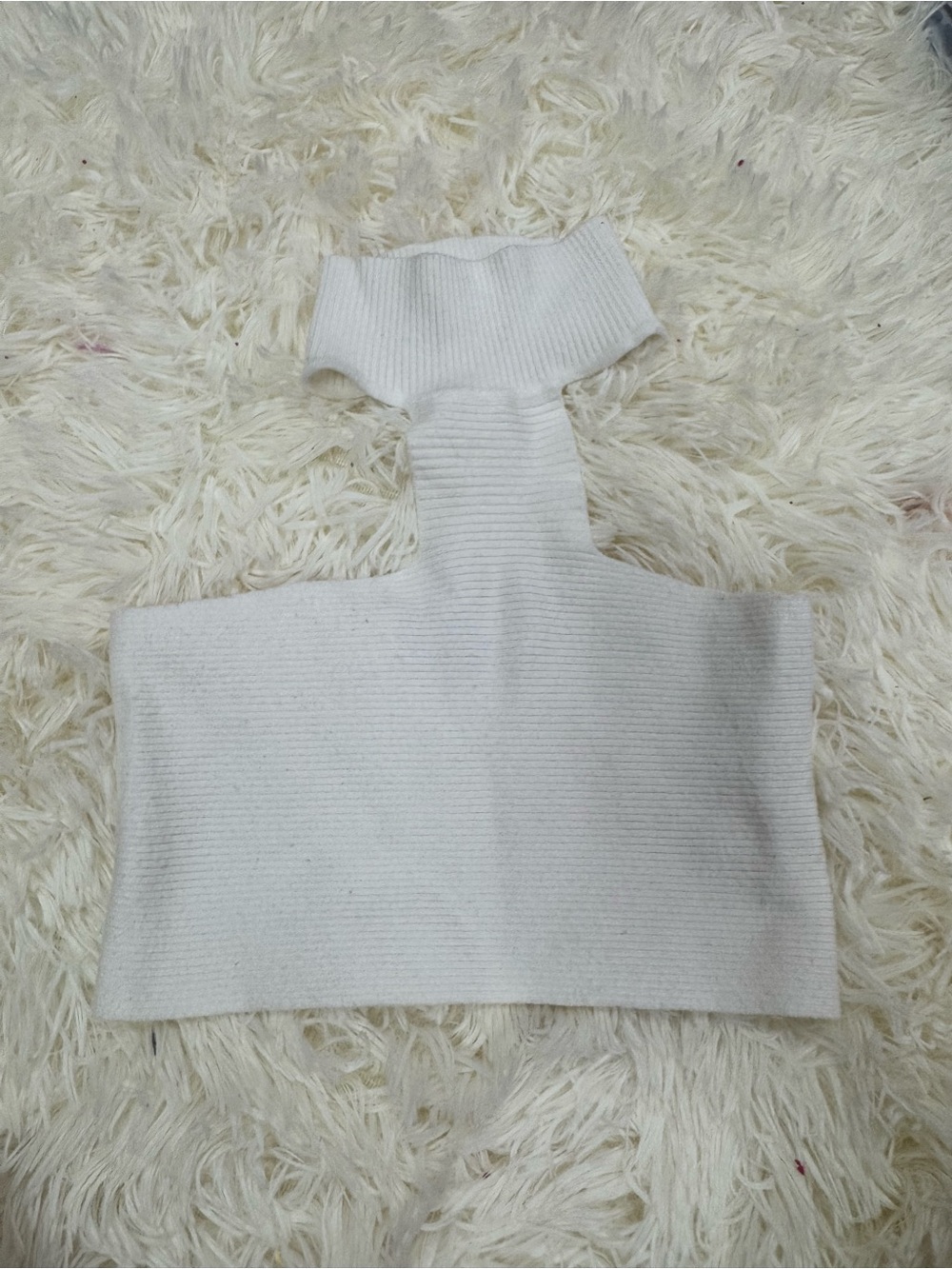 EDIKTED HIGH NECK WHITE RIBBED CROP TOP
